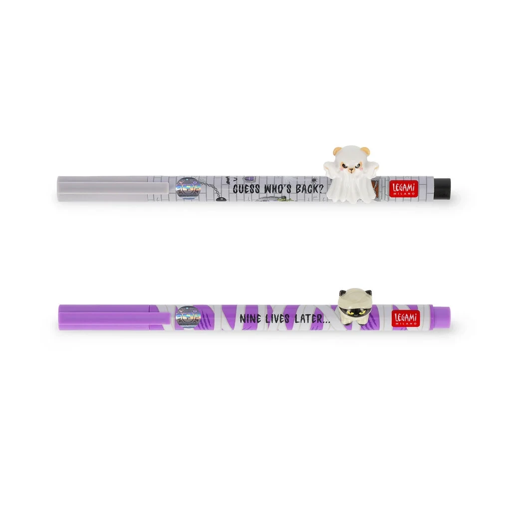 Set of 2 Gel Pens with Decorative Animal Charm - Lovely Friends - Spooky Party